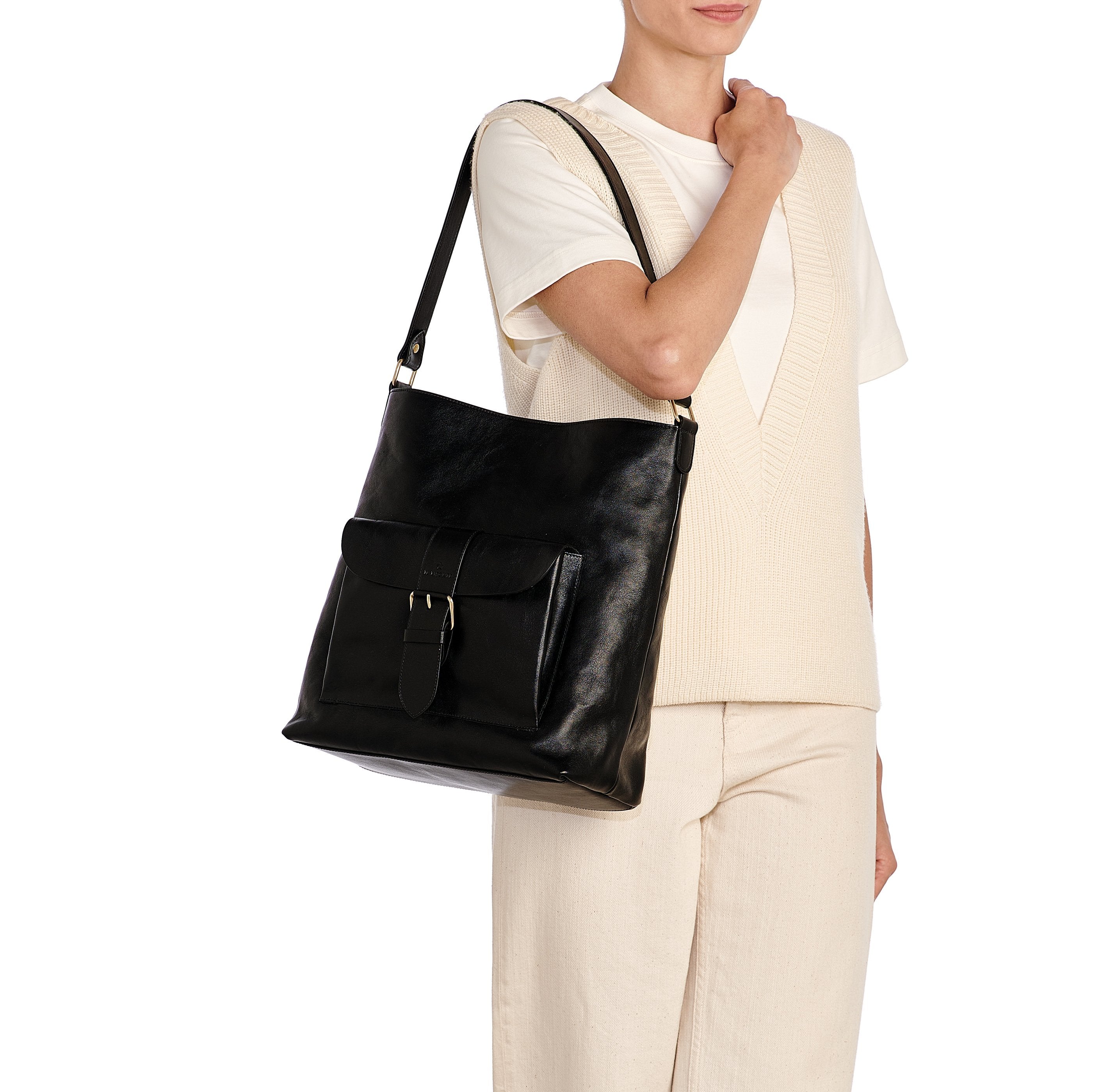 Il Bisonte 1990 Schultertasche Damen Schwarz Vollleder