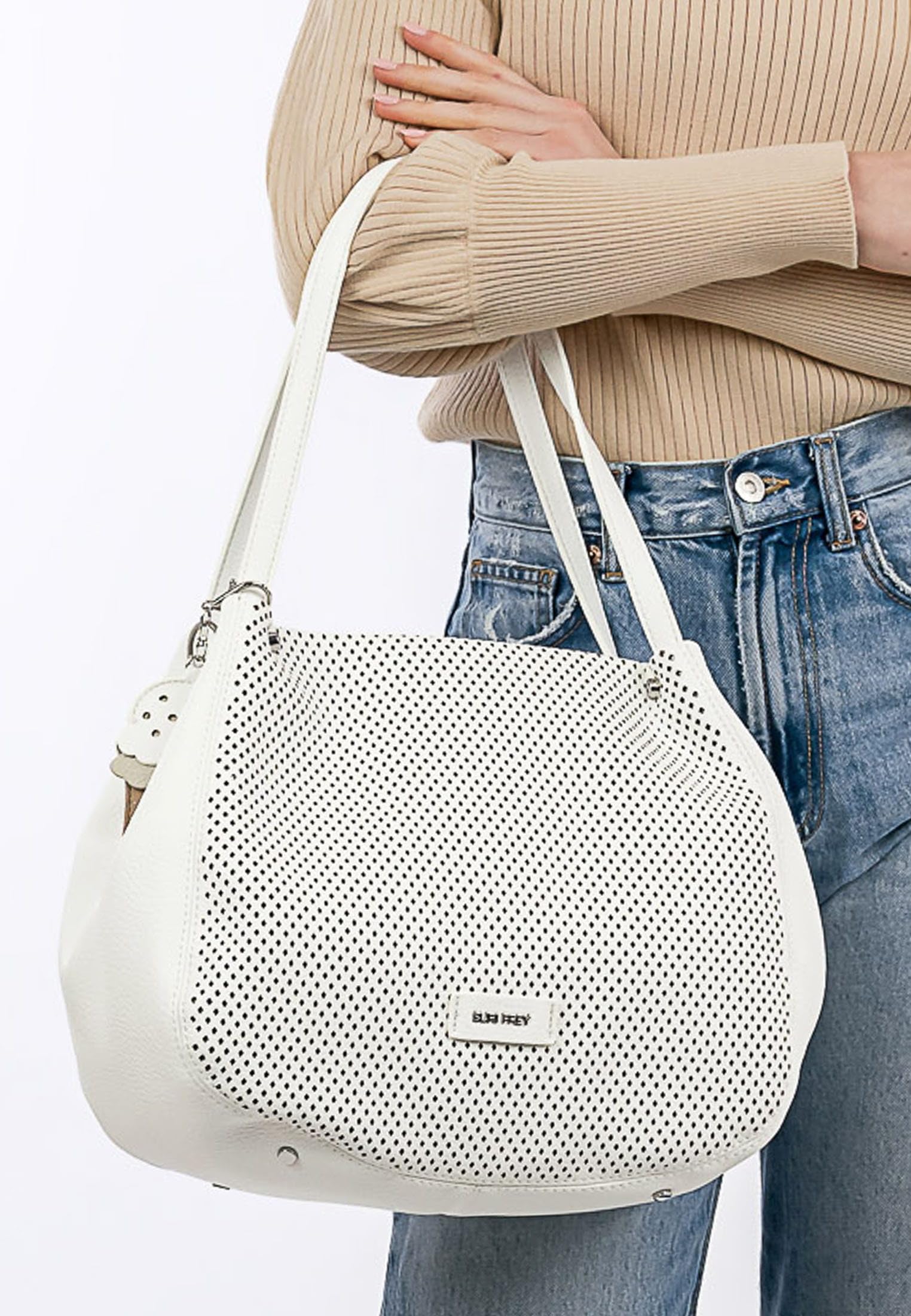 SURI FREY Cilly Cityshopper M Schultertasche White Lochmuster