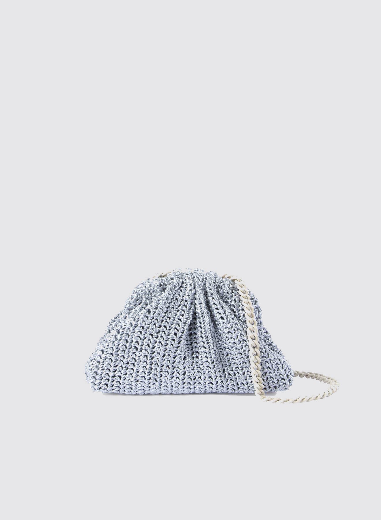 Maria la Rosa Mini Game Bag Crochet Platino Raffia Clutch
