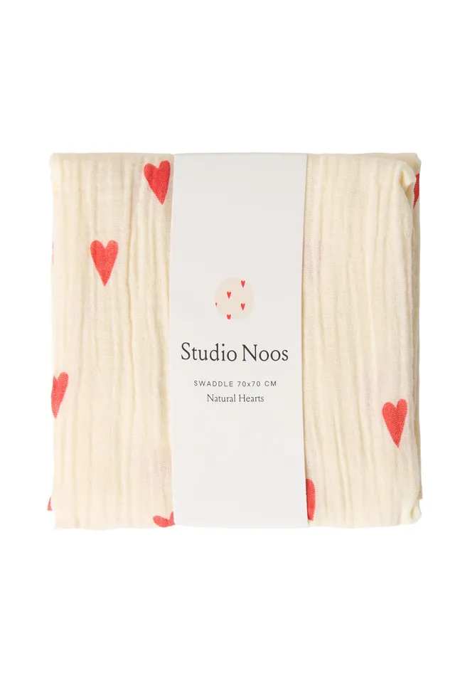 Studio Noos Swaddle Medium Mulltuch Beige Hearts Musselin