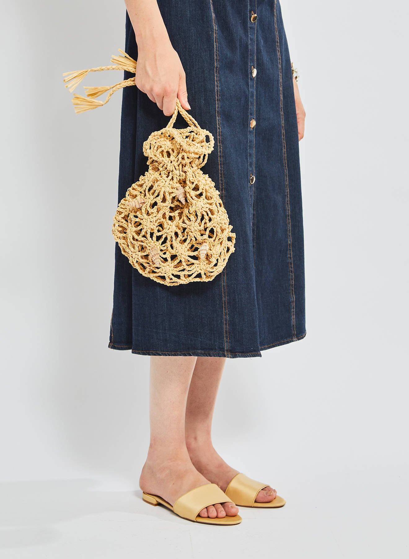 Maria la Rosa Raphia Trap Shell Beutel Natural Häkel