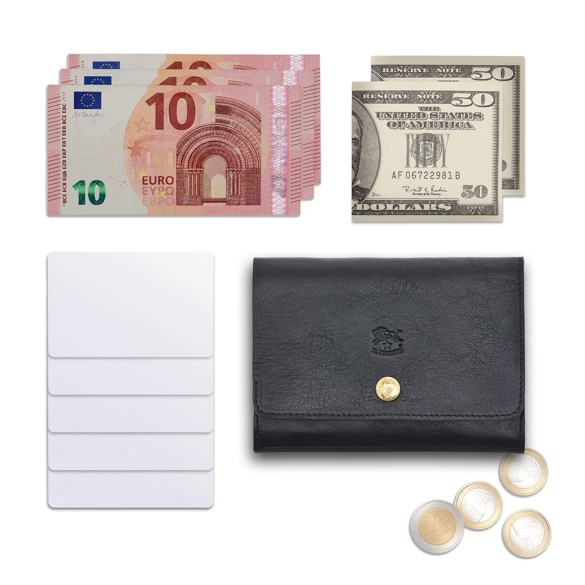 Il Bisonte Alberese Portemonnaie Schwarz Vollleder