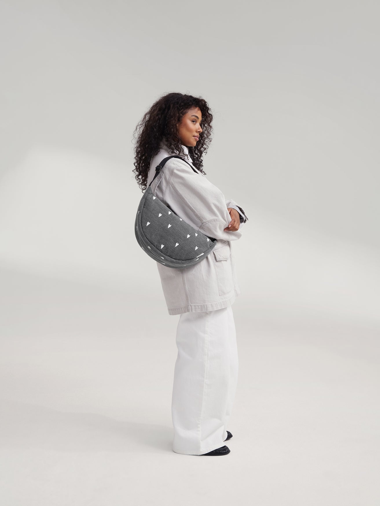 Studio Noos Denim Bauchtasche Grey Hearts Grau Denim
