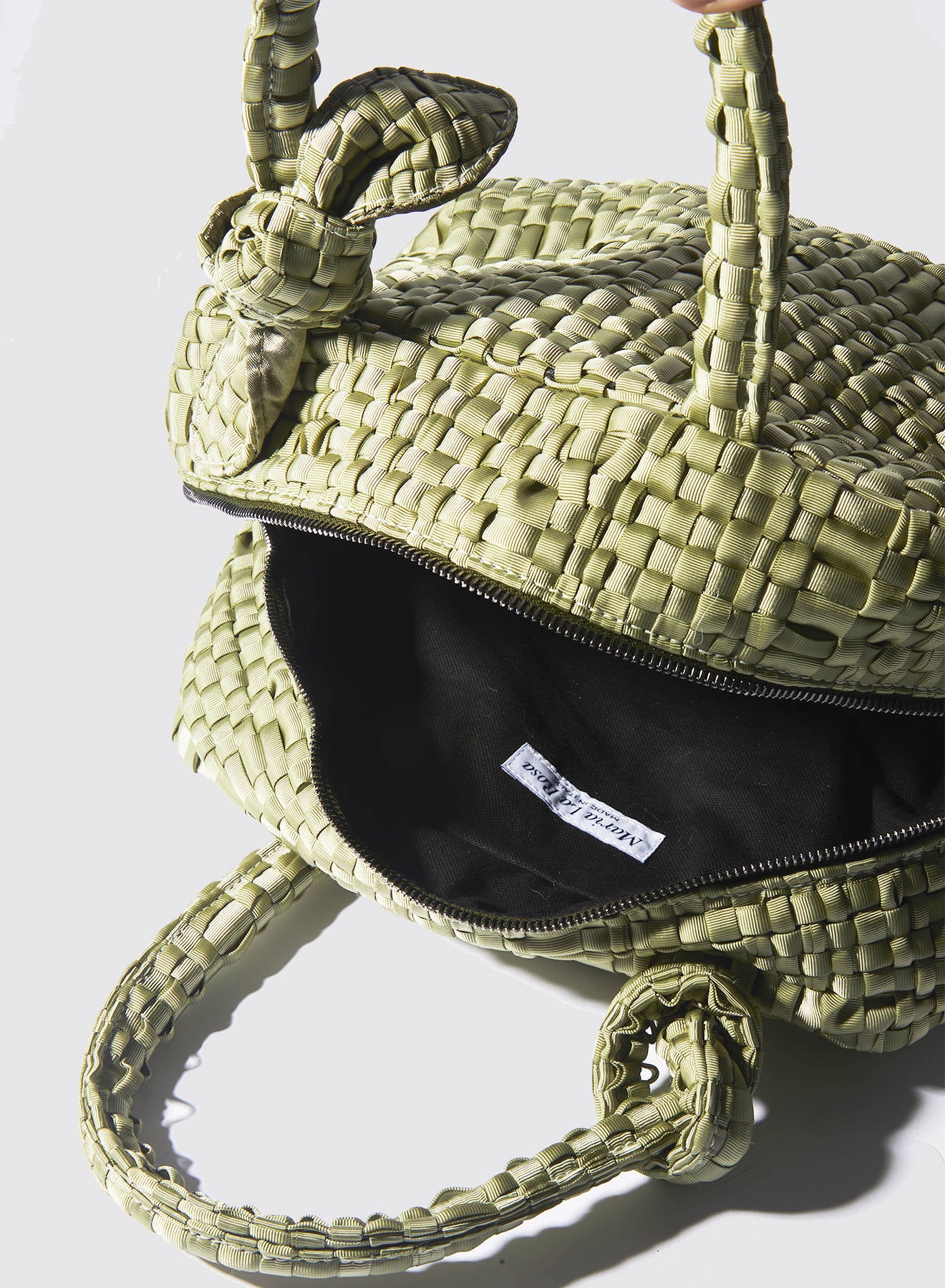 Maria la Rosa Bow Bag Handtasche Salvia Handgewebt